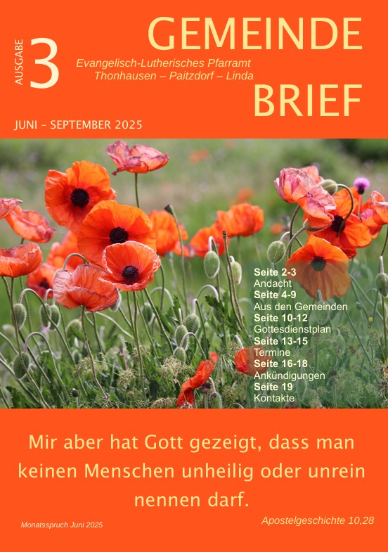 Gemeindebrief Juni – September 2025